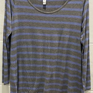LuLaRoe Lynnae long sleeve shirt in Gray/Lavender stripe Medium